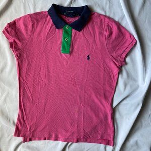 Ralph Lauren Skinny Polo Shirt Short Sleeves Pink Navy Green Women Medium